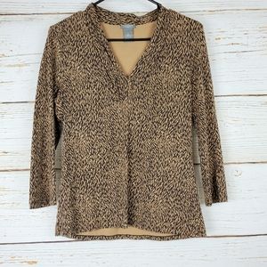 Ann Taylor Petite Brown & Black Print Top